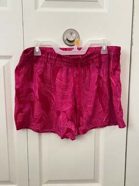 Gilligan & O'Malley Women's XL Pink Tropical Palm Leaf Print Pajama Sleep Shorts
